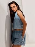 Jeansowy top z crochetowym detalem