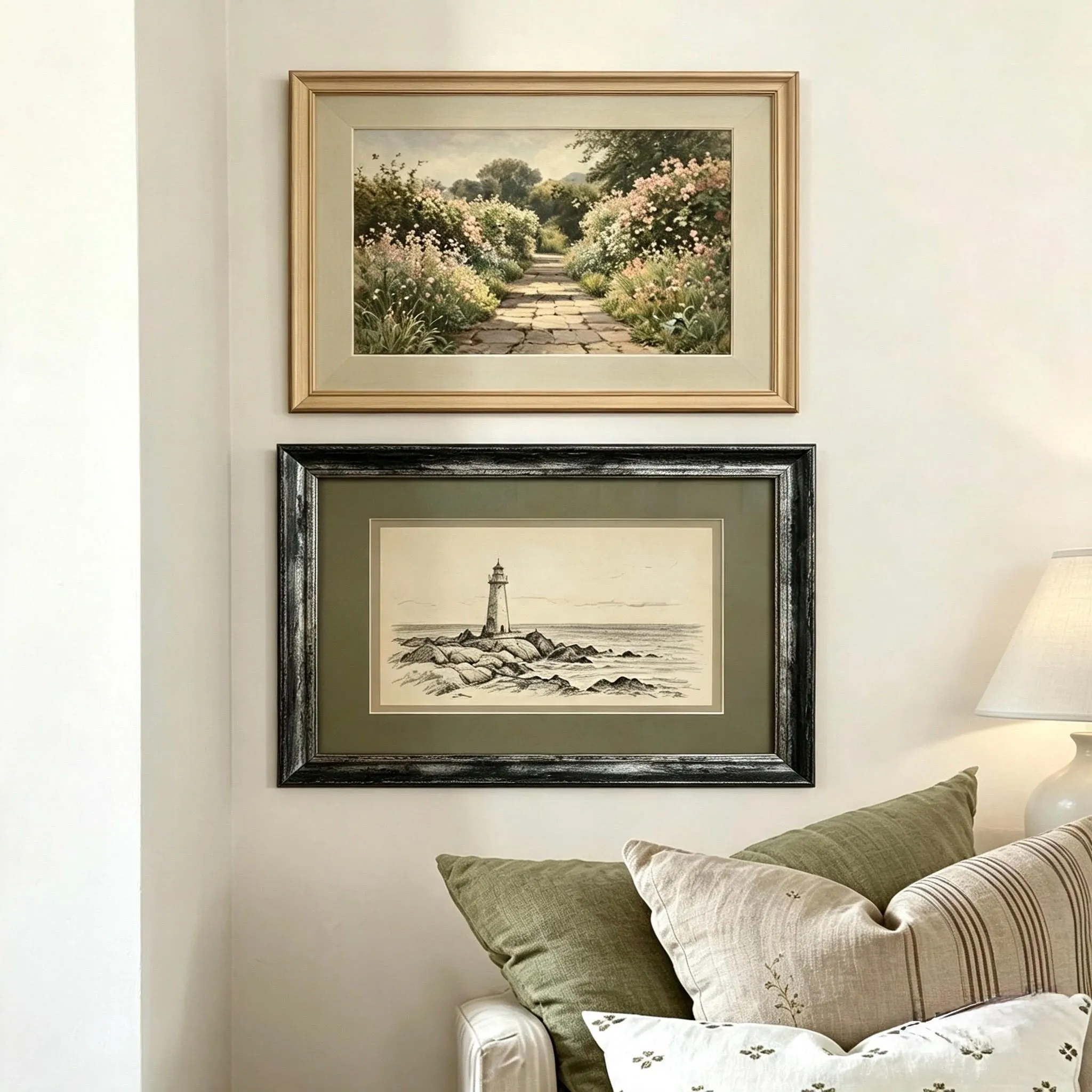 Vintage Coastal Gallery Wall Set, Seaside Cottage Art Prints, Lighthouse & Sailboat Wall Art, Coastal Cottage Decor, Beach House Artwork