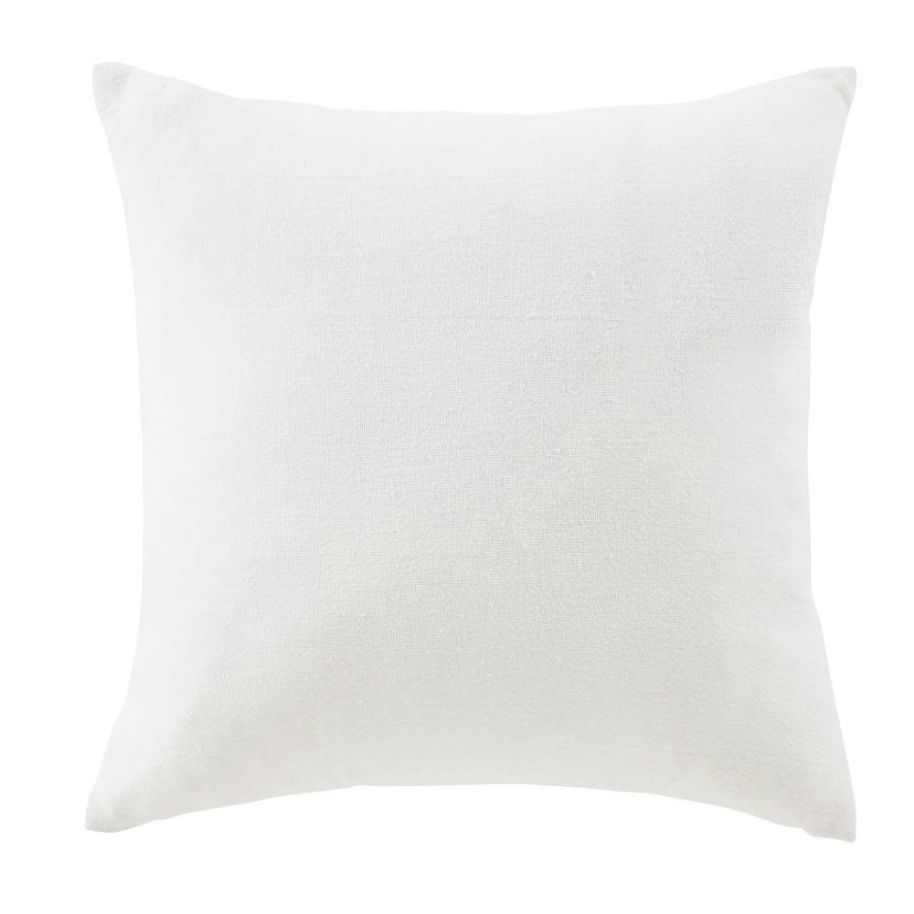 IMATRANA - Coussin en coton écru avec broderies vertes 45x45