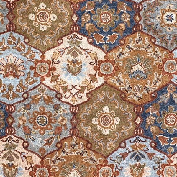 Hand-Tufted Rhine Blue/Multi-Colored Traditional Border Wool Area Rug - 12' x 15'