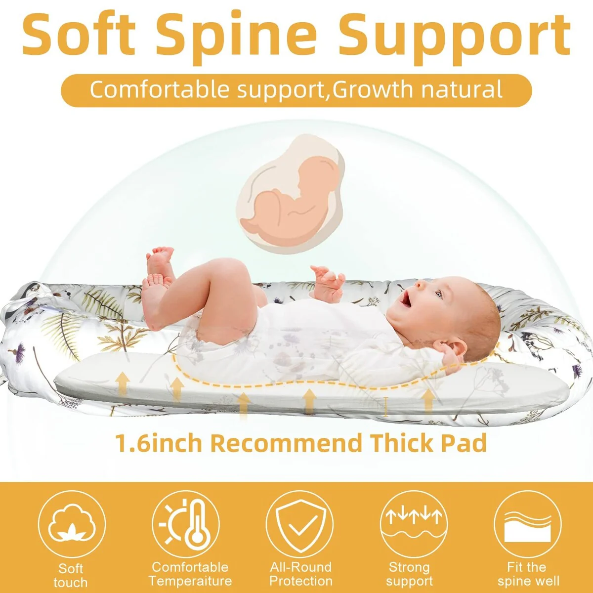 Baby Lounger for Newborn Cover Newborn Lounger for 0-12 Months, Breathable & Portable Infant Lounger Adjustable Cotton Soft Baby