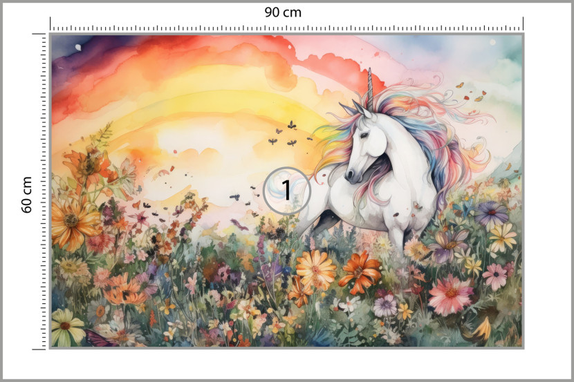 Fototapeta Jednorożec pośród kwiatów 90x60cm