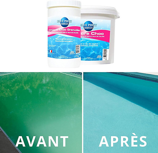 Chlore Choc Granulés Piscine 1KG, Traitement Eau Verte, Trouble, Algues et Les Micro-Organismes