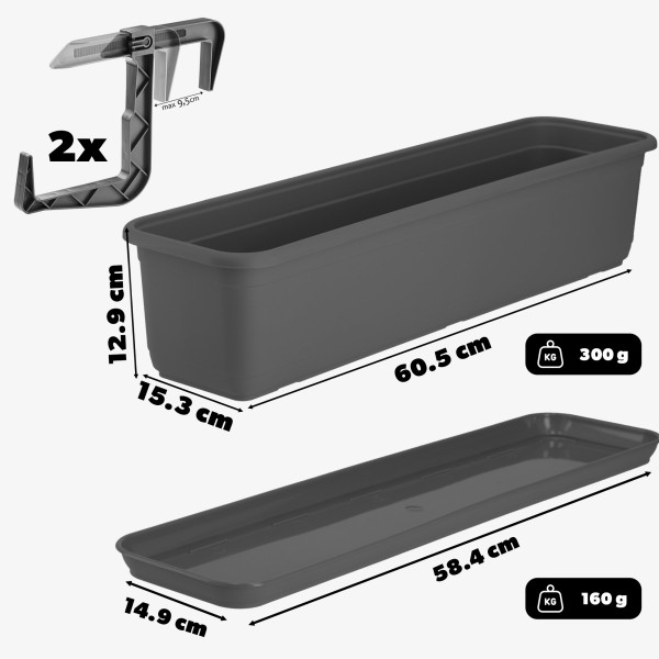 Kadax Skrzynka Balkonowa Doniczka 60cm z Uchwytami