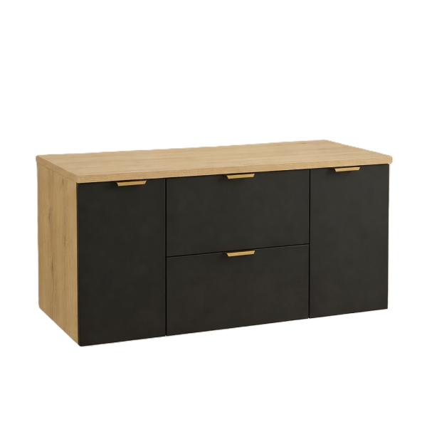 Zestaw do Łazienki 120cm Szafka z Blatem Słupek Dąb Artisan / Czarny