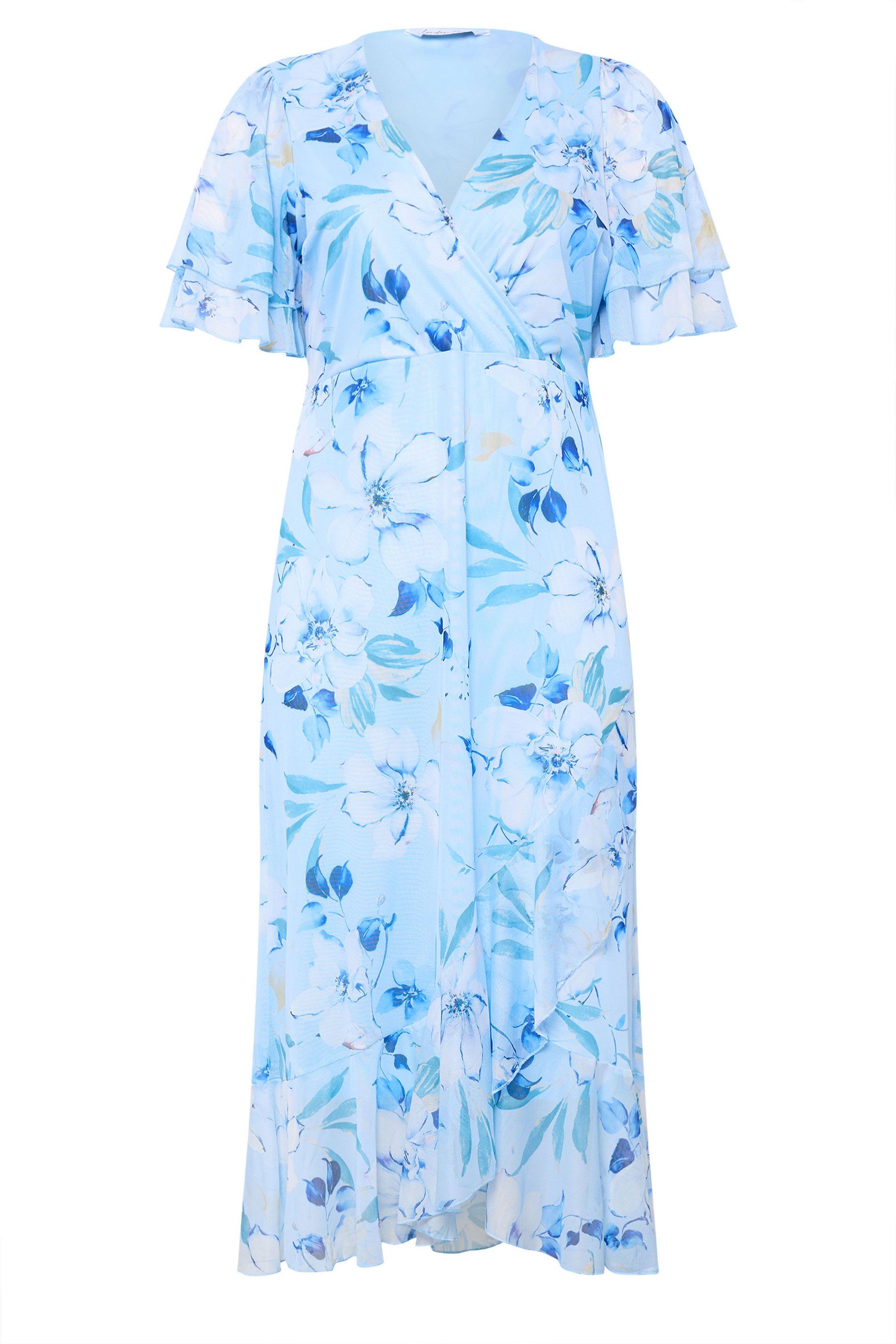 Yours Floral Wrap Ruffle Hem Dress