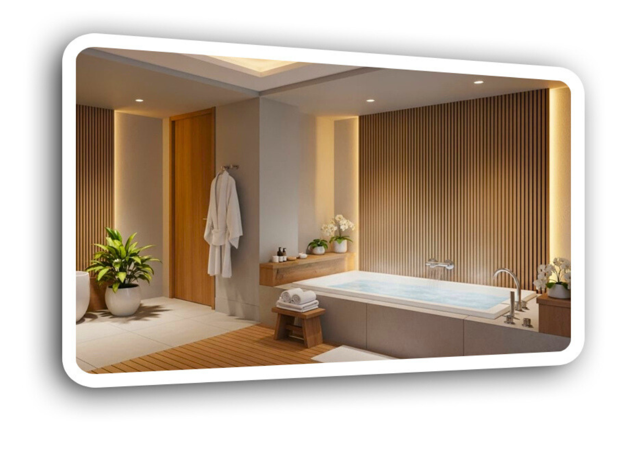 Lustro led 60x50 cm zaokrąglone rogi piaskowane podświetlane   cob 480 diod