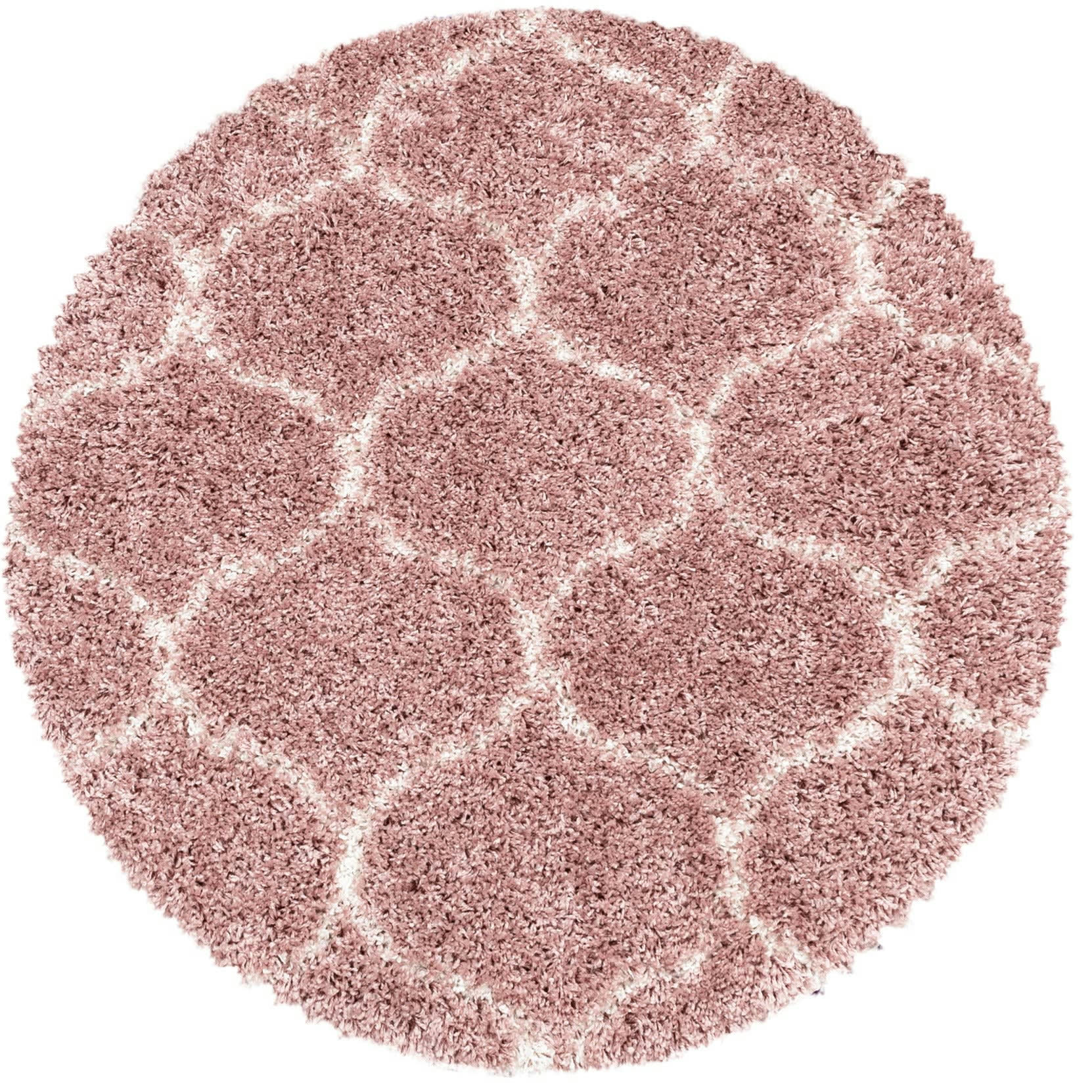 SALMA - Tapis rond à poils longs et motifs alhambra rose 80x80cm
