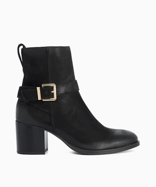 Pommel Black - Nubuck Leather Heeled Ankle Boots
