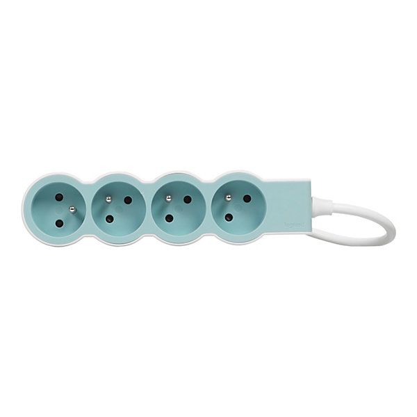 Multiprise 4 prises Legrand blanc et bleu 1.5 m