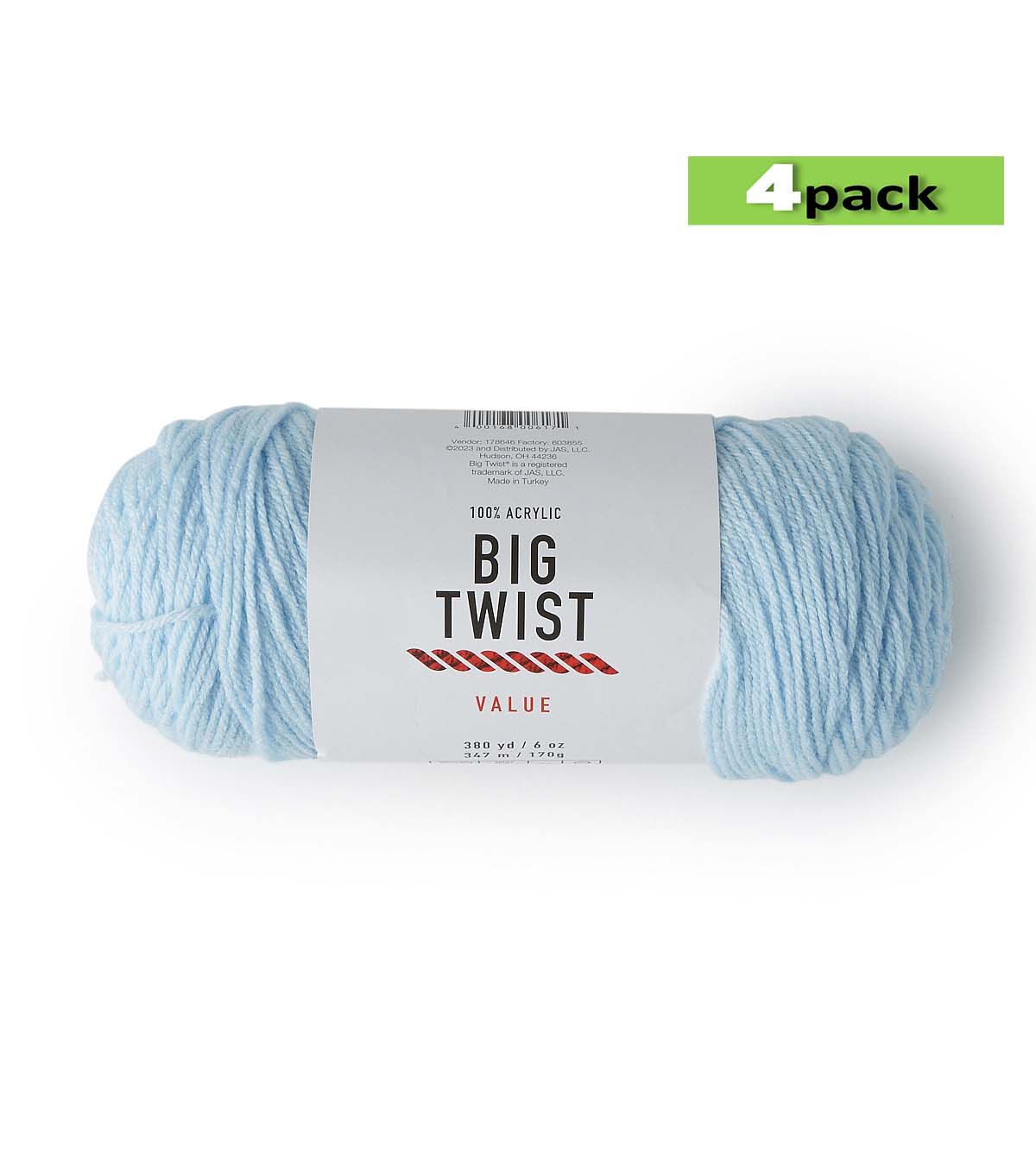 4pk Solid Sky Blue Medium Weight Acrylic 380yd Value Yarn by Big Twist