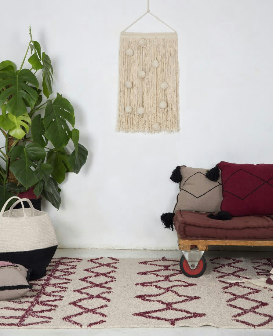 BEREBER CLASSICS - Tapis lavable en coton bordeaux 120x160