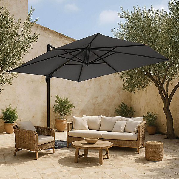 Parasol déporté inclinable et rotatif 4x3m aluminium gris anthraciteOviala