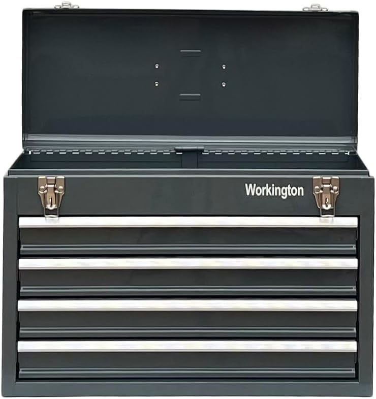 Workington Portable Metal Tool Chest with 4 Drawers, 20 4-Drawer Tool Chest Cabinet with Ball Bearing Drawer Slides, Steel Tool Storage Box Organizer 4004 Gray