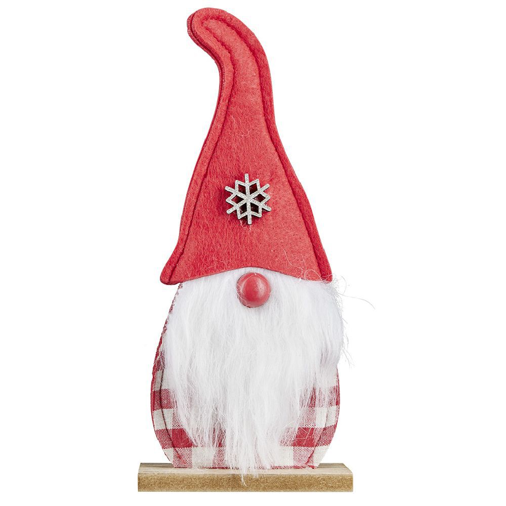 Gnome à poser en bois rouge et blanc L10,5xl4,5xH24cm
