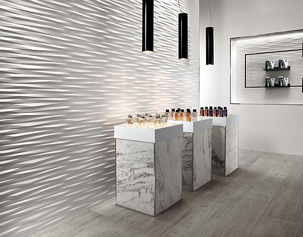 Carrelage 3D Blanc Art 80x40x1 cm Mat Cavaro - Mur intérieur (vendu par carton de 1,28 m²) - RO'MA CARRELAGE