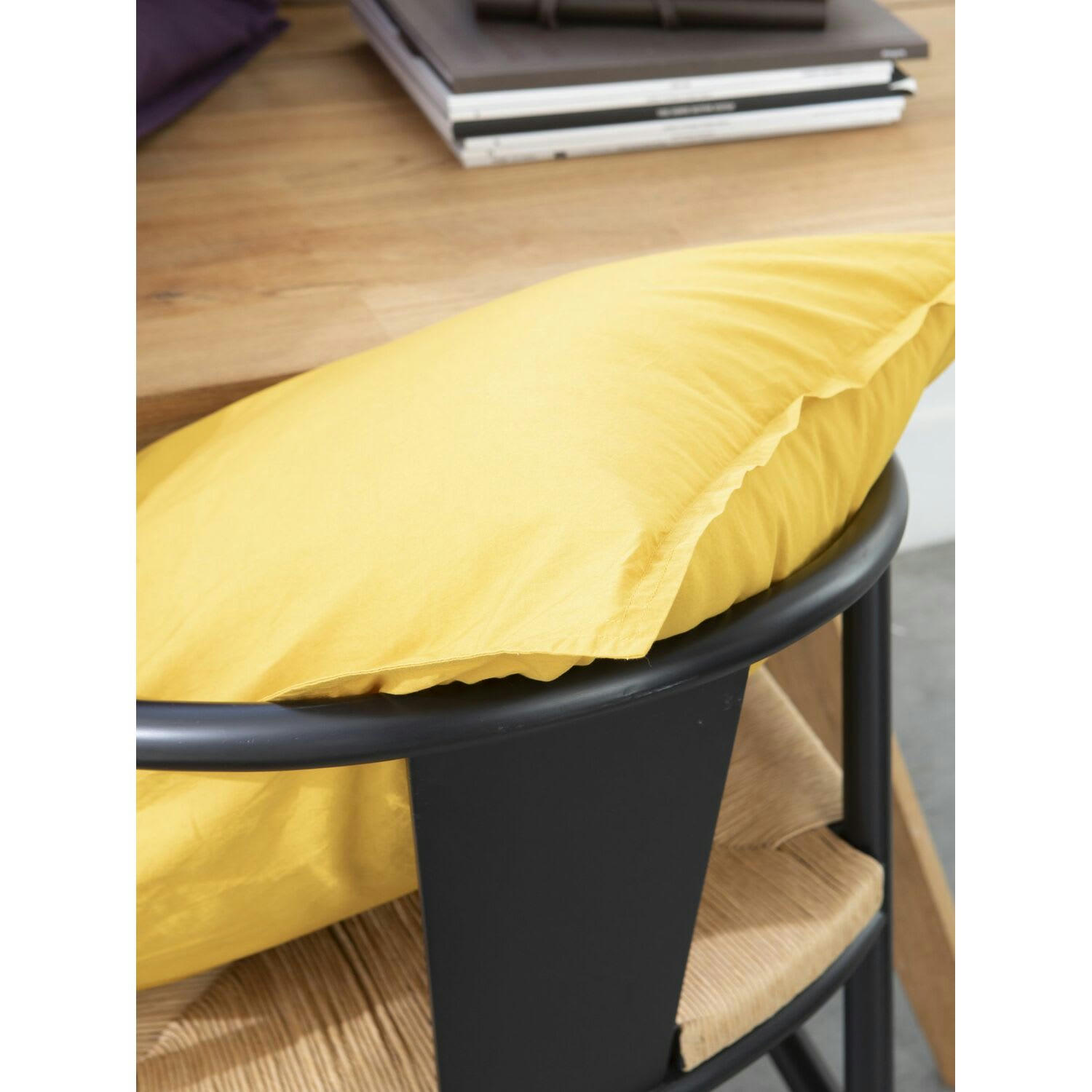 JAUNE - Taie d'oreiller percale de coton jaune 65x65 cm