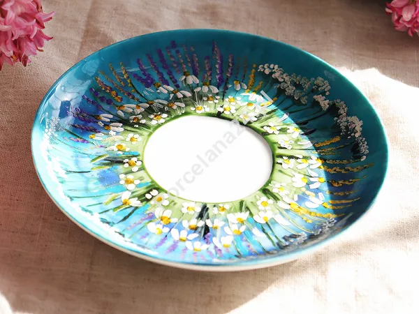 Filiżanka ze spodkiem 0,35 L / 17 cm ręcznie malowana - Łąka niebieska (12) DA.FS35-12