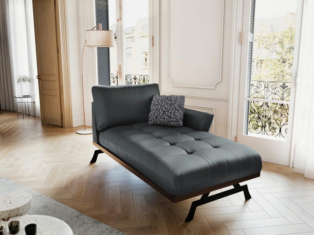 OLIVIER - Méridienne 1 place en cuir bleu gris