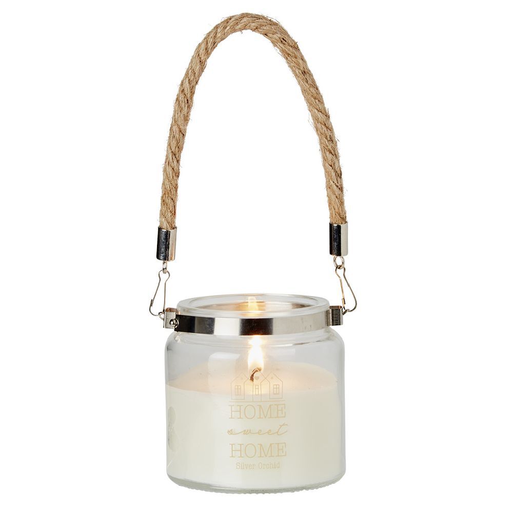 Bougie photophore avec anse corde Sylver orchid
