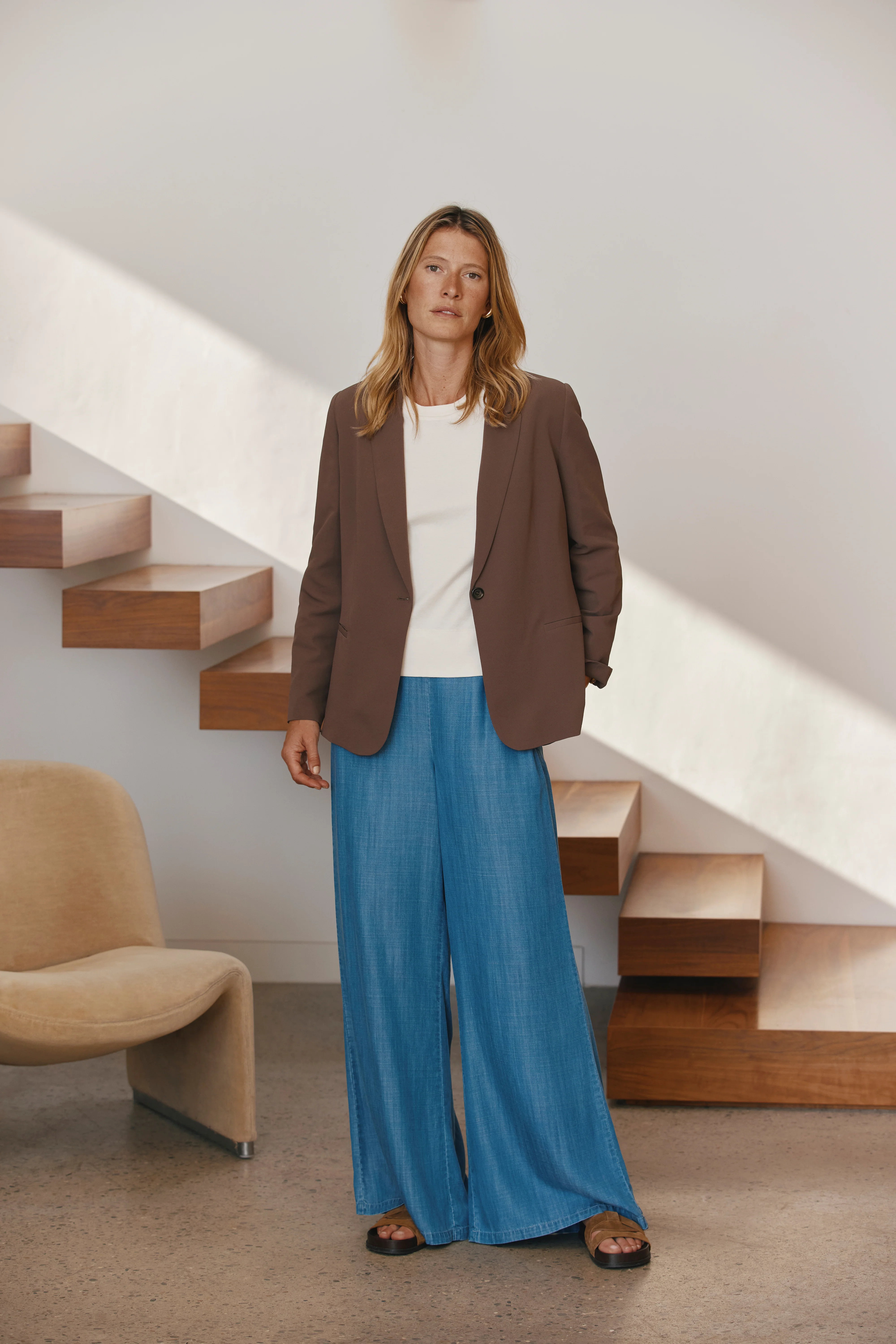 Pantalon fluide palazzo bleu PONCTUEL/13142/296