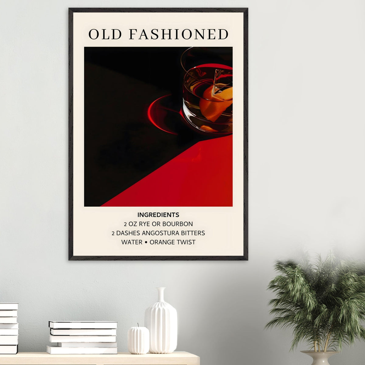Artfulprints Poster Old Fashioned cocktail - Ingrediënten  - 70x100 cm - Zwart