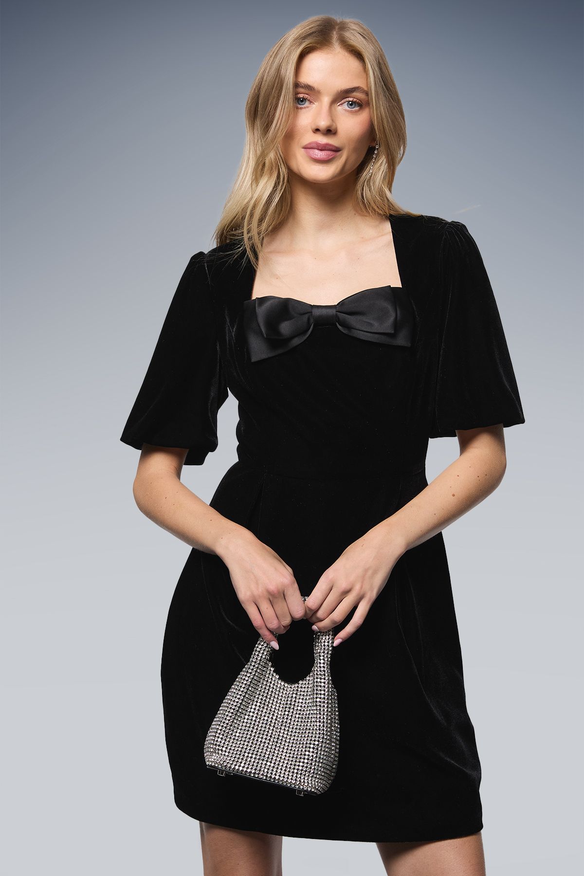Oasis Bow Front Velvet Mini Dress