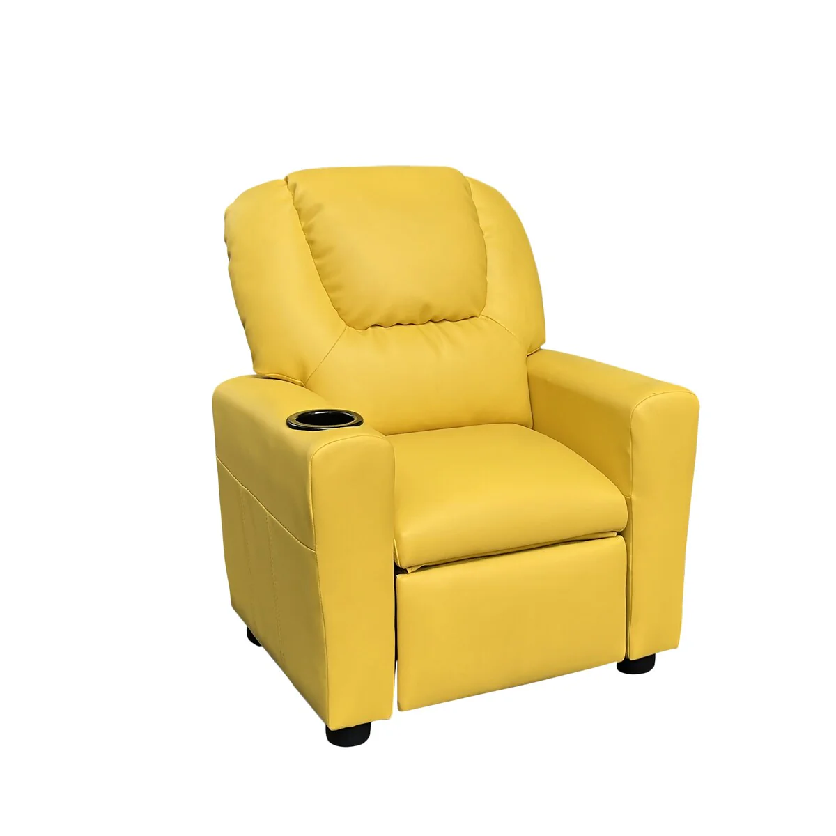 Marisa PU Leather Kids Recliner Chair with Cupholder in Yellow