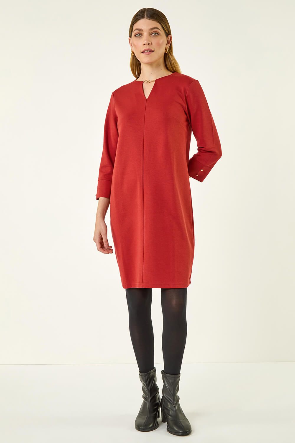 Roman Keyhole Chain Shift Dress