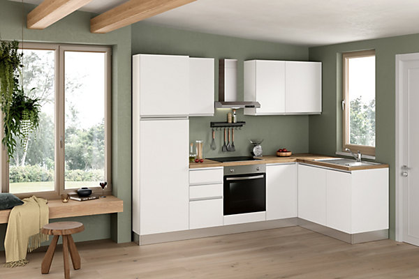 Cuisine complète montée All in Mimosa blanc L. 375 cm avec électroménager