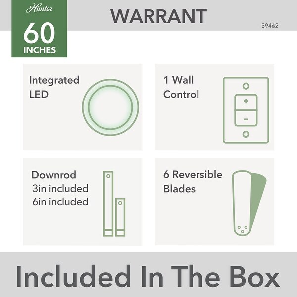 Hunter 60" Warrant Ceiling Fan with LED Light, Wall Control - Windmill - Farmhouse, Industrial, Contemporary - ENERGY STAR