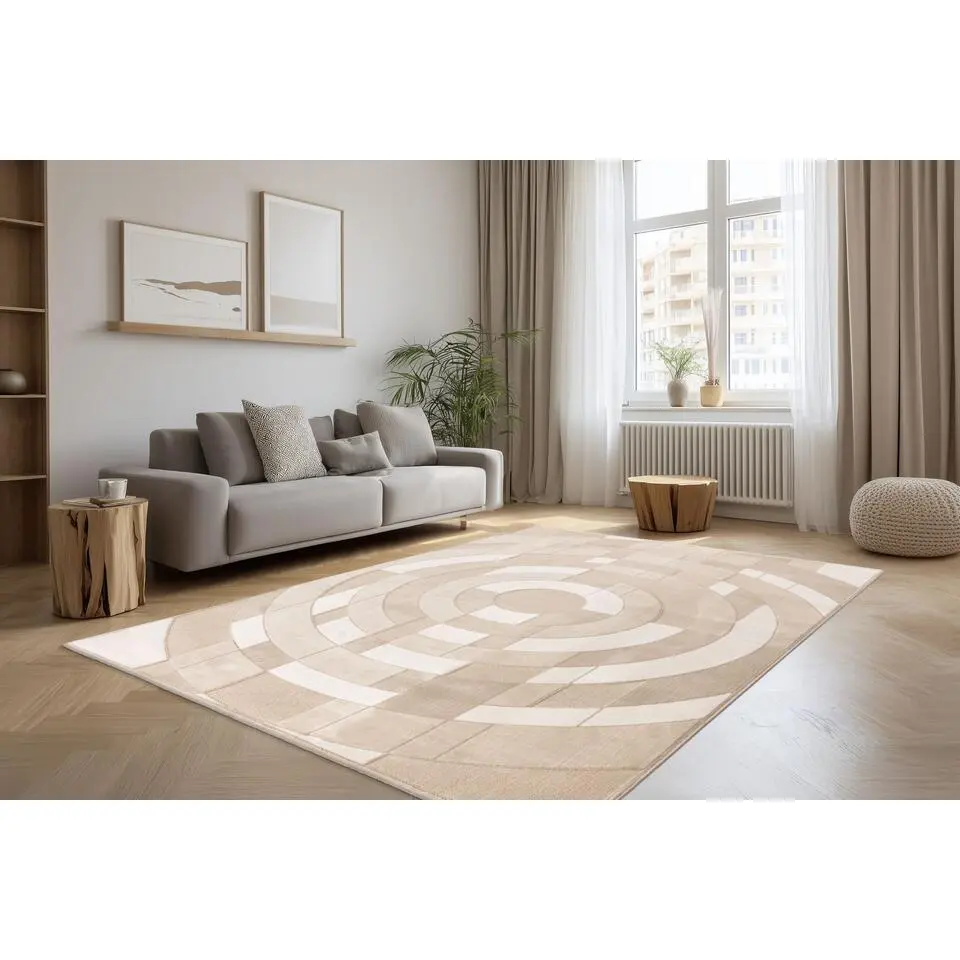 Batucci Vloerkleed Bergamo - Laagpolig cirkels - Beige 200x290 cm