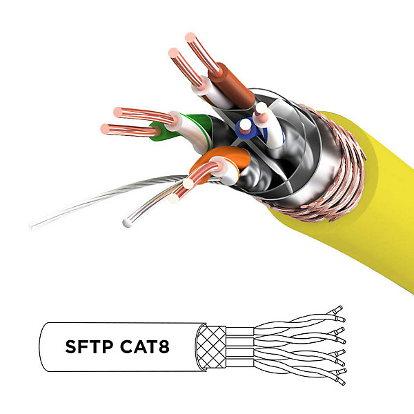 CAT8 YW 3m Câble Ethernet SFTP 2000MHz Transmission de données 40Gb Réseau LAN Internet Connecteurs en or RJ45 Duronic