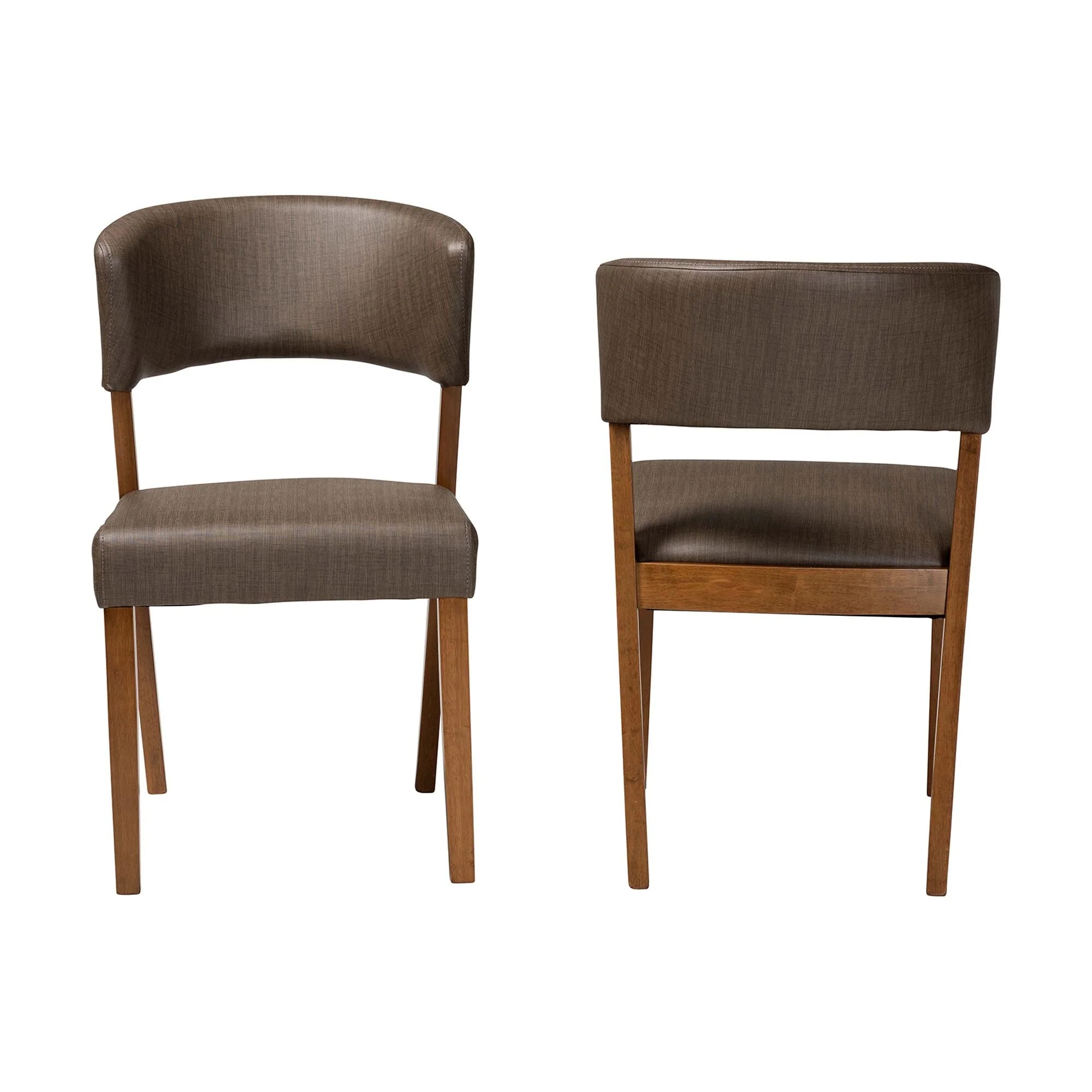 Baxton Studio Montreal Mid-century Dark Walnut Wood Grey Faux Leather Dining Chairs