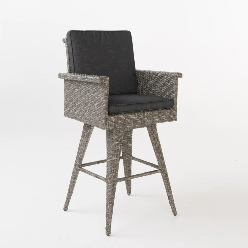 Puerta Outdoor Wicker Barstool with Cushions by Christopher Knight Home