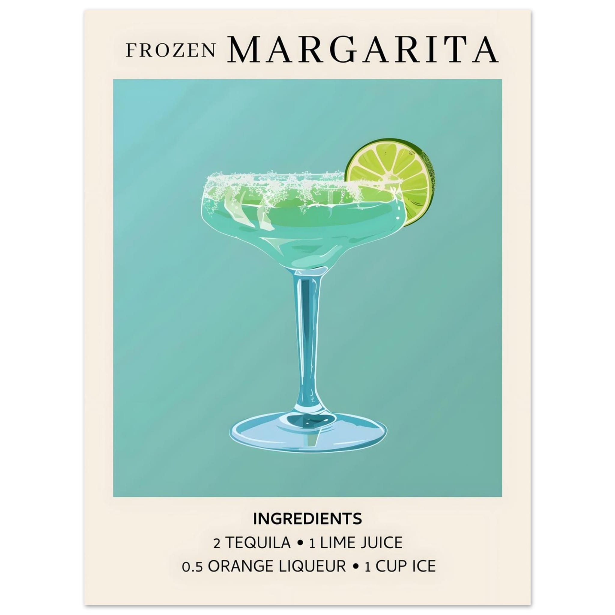 Artfulprints Poster Frozen Margarita cocktail II - Ingrediënten  - 30x40 cm - Turquoise