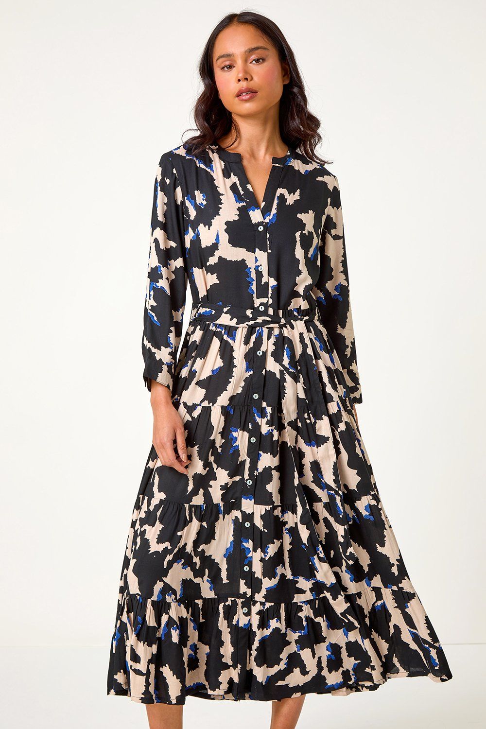 Roman Petite Abstract Print Button Midi Dress