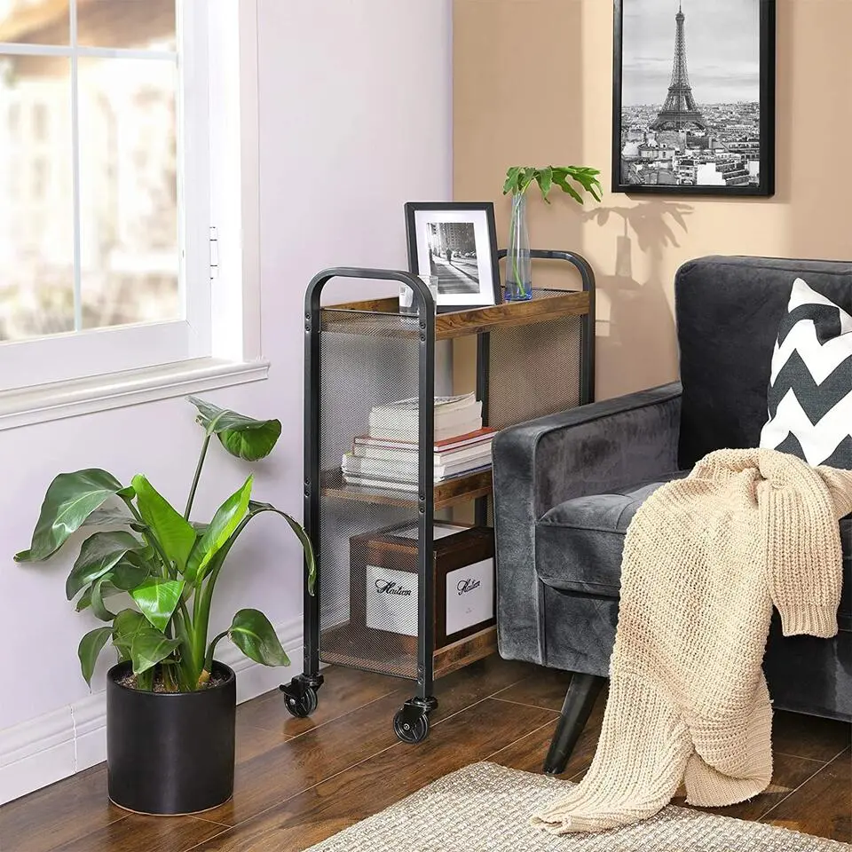 Keukentrolley Xenia 3 legplanken - rustiek bruin/zwart