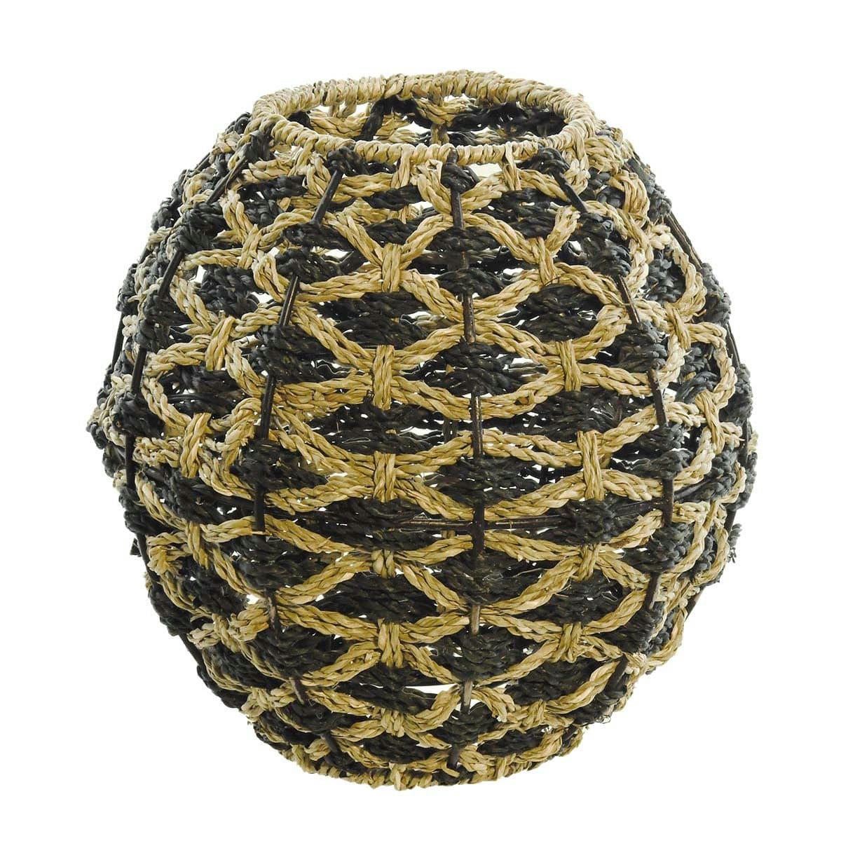 KAZAN - Photophore en jonc de mer  naturel/noir 23x23x23 cm