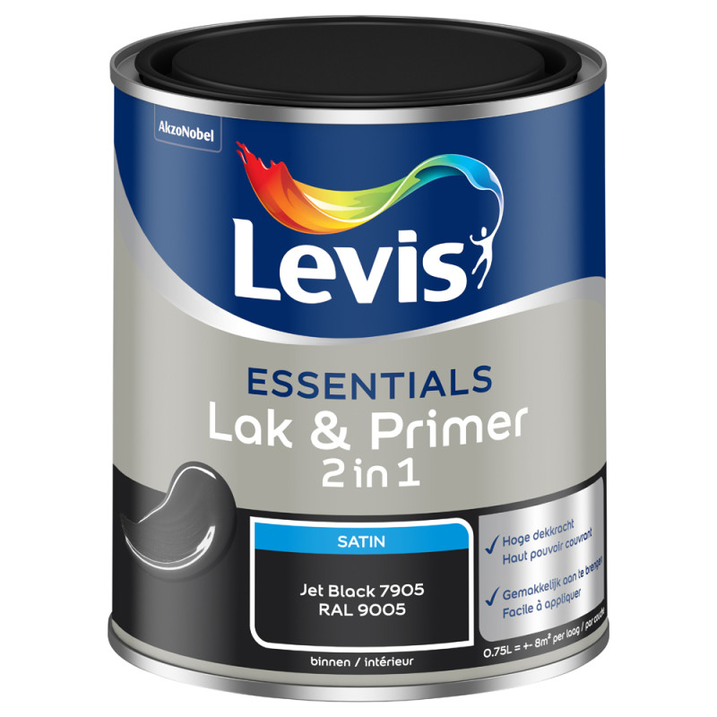 Laque & Primer 2-en-1 Essentials noir jet 0,75 L LEVIS