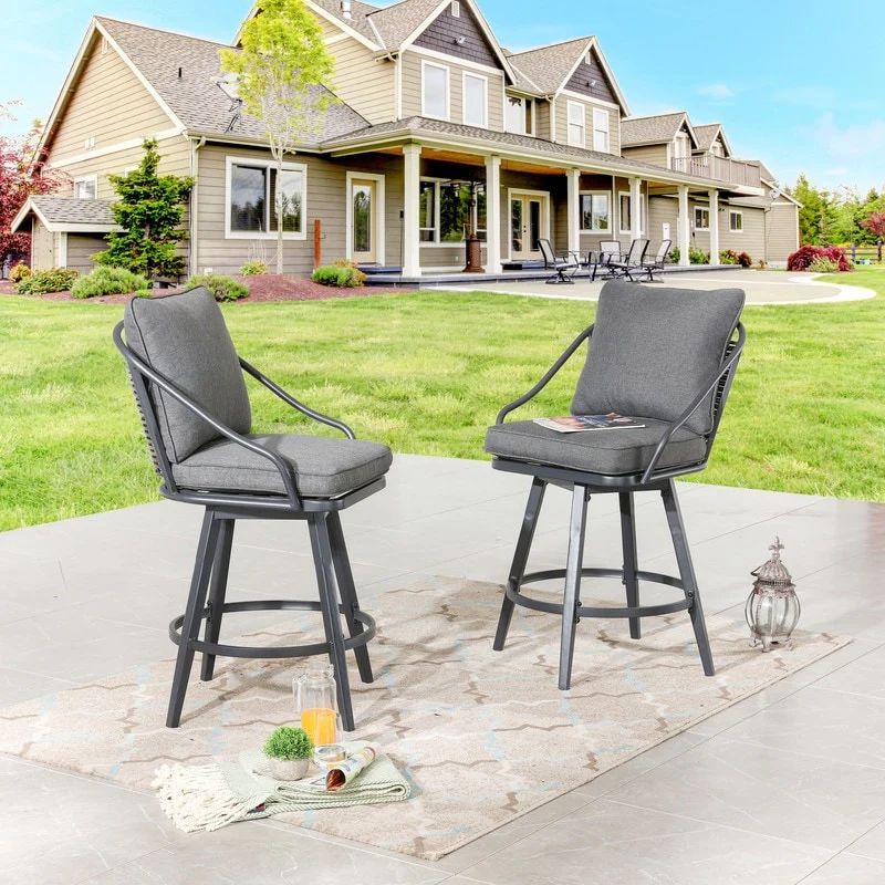 Patio Festival Outdoor Bar Stool with Grey Cushions (2-Pack)