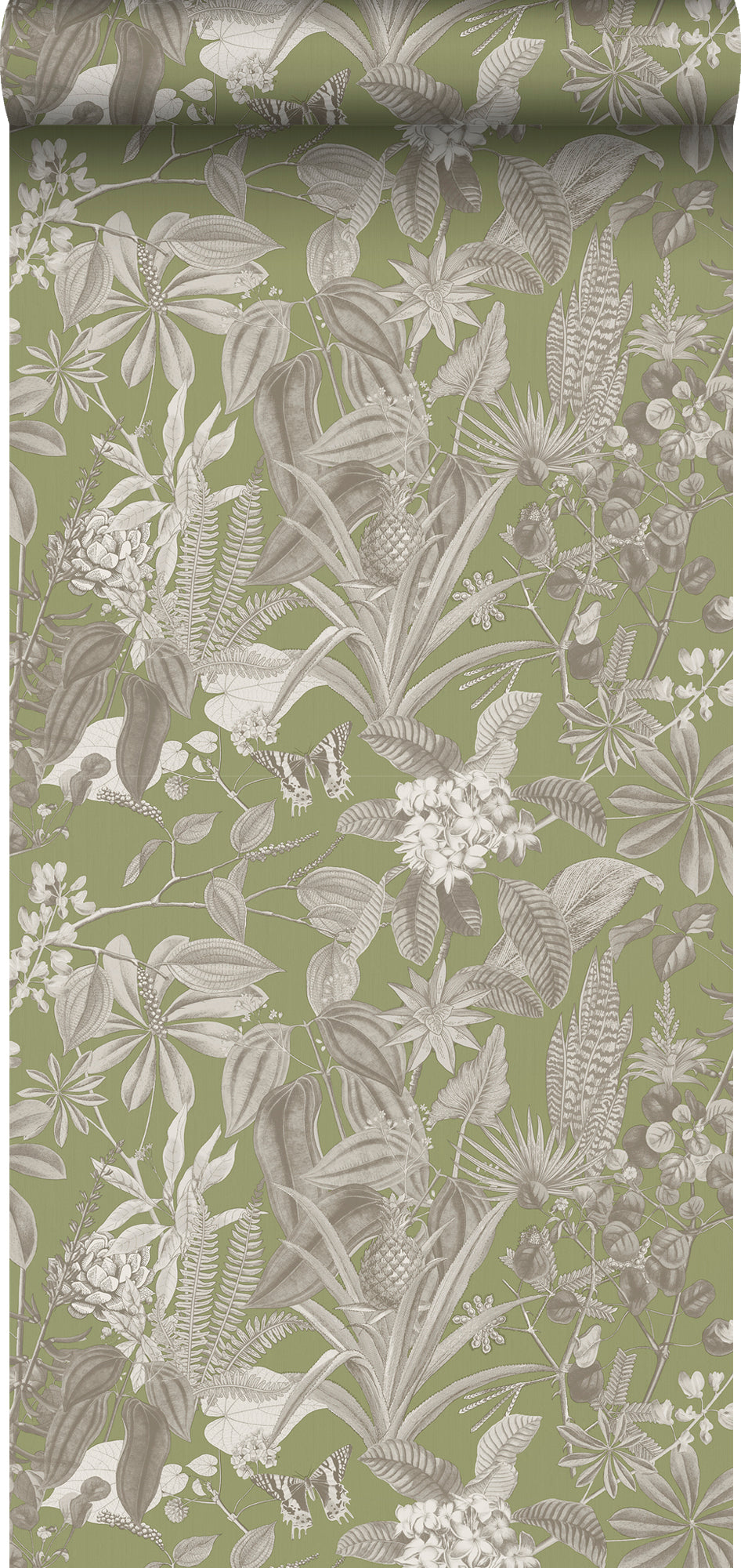 Sanders & Sanders behang tropische bladeren en bloemen vergrijsd groen - 53 cm x 10 m - 640244