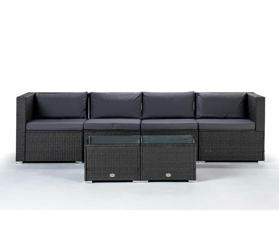 BAHAMAS - Salon de jardin Canapé Quadruple avec table double 4 Places Gris