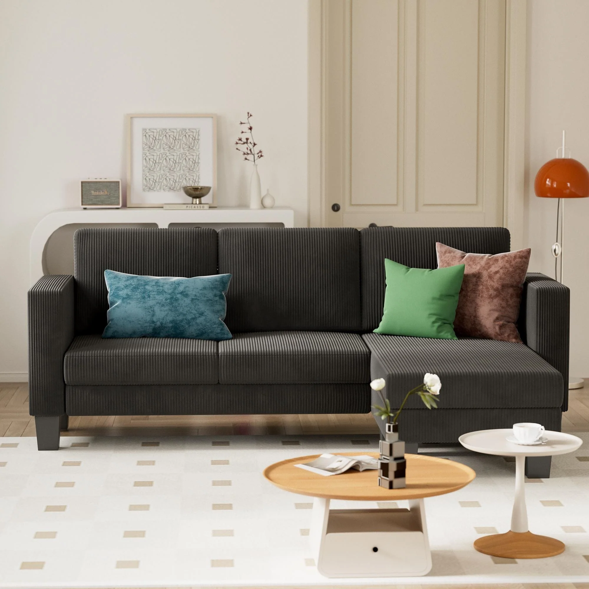 Furniwell L-Shaped Modular Sofa, 3 Seat Sleeper, Combination Sofa, Living Room Sofa