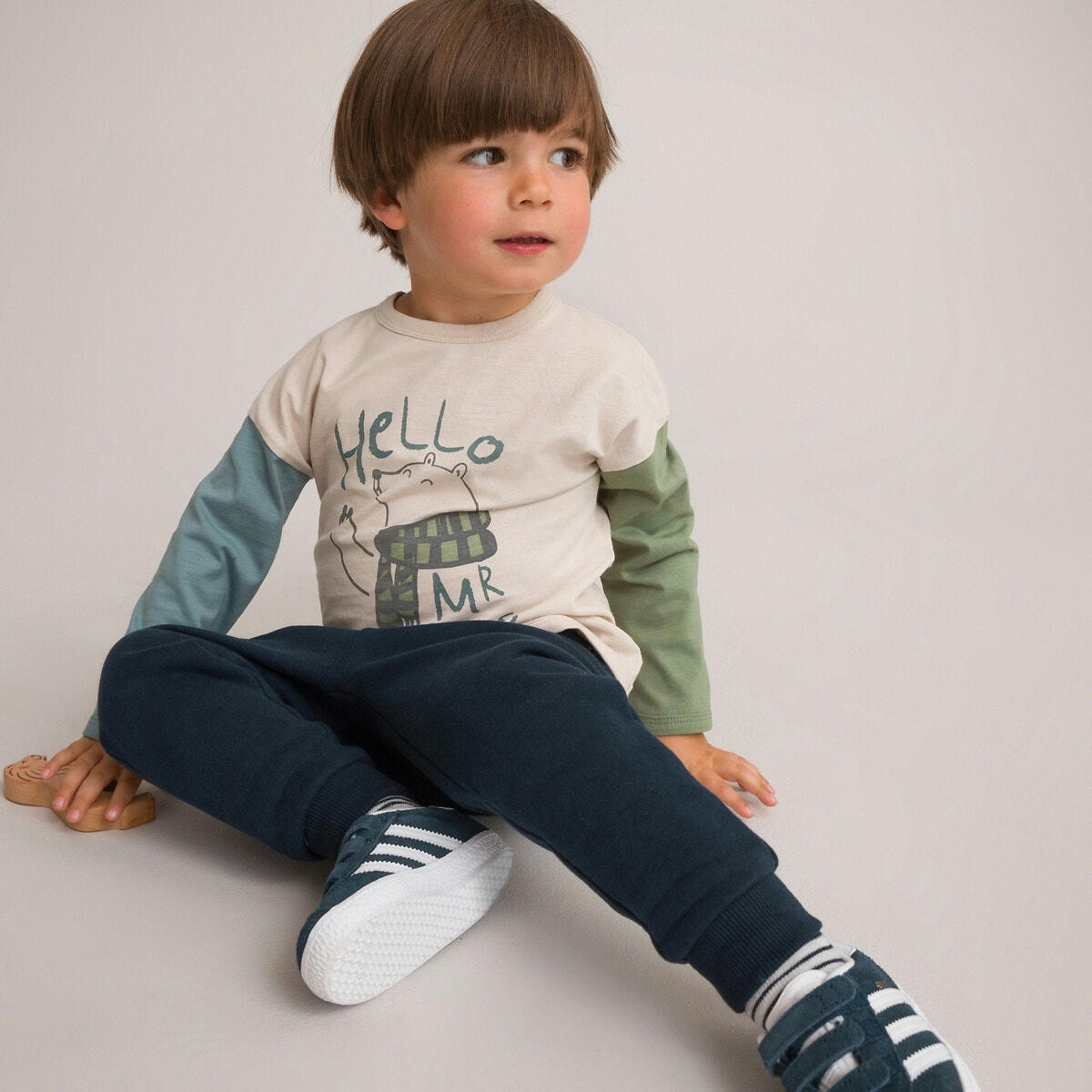 T-shirt manches longues color block, imprimé ours