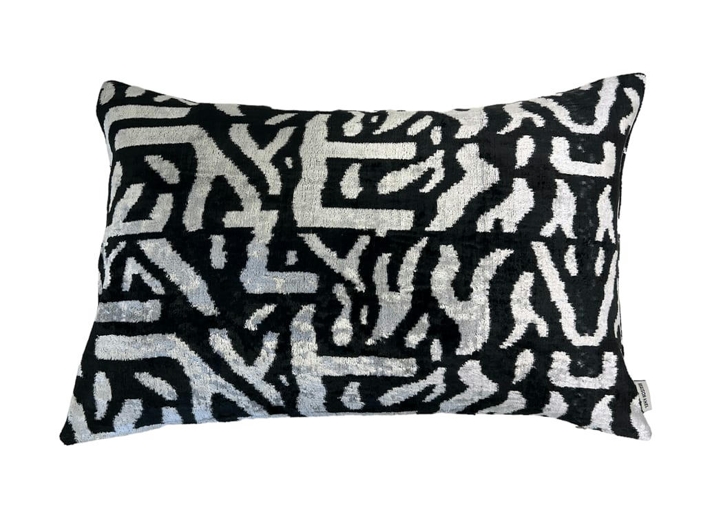 - Housse de coussin velours soie ikat   40x60 gris