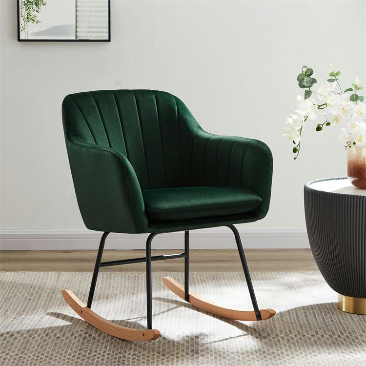 ELSA - Fauteuil  en velours vert rocking chair