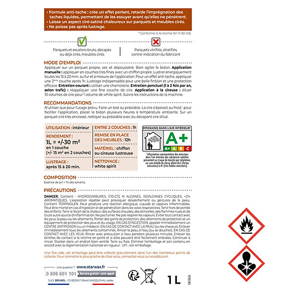 Cire anti-taches Starwax liquide bois foncé 1 L