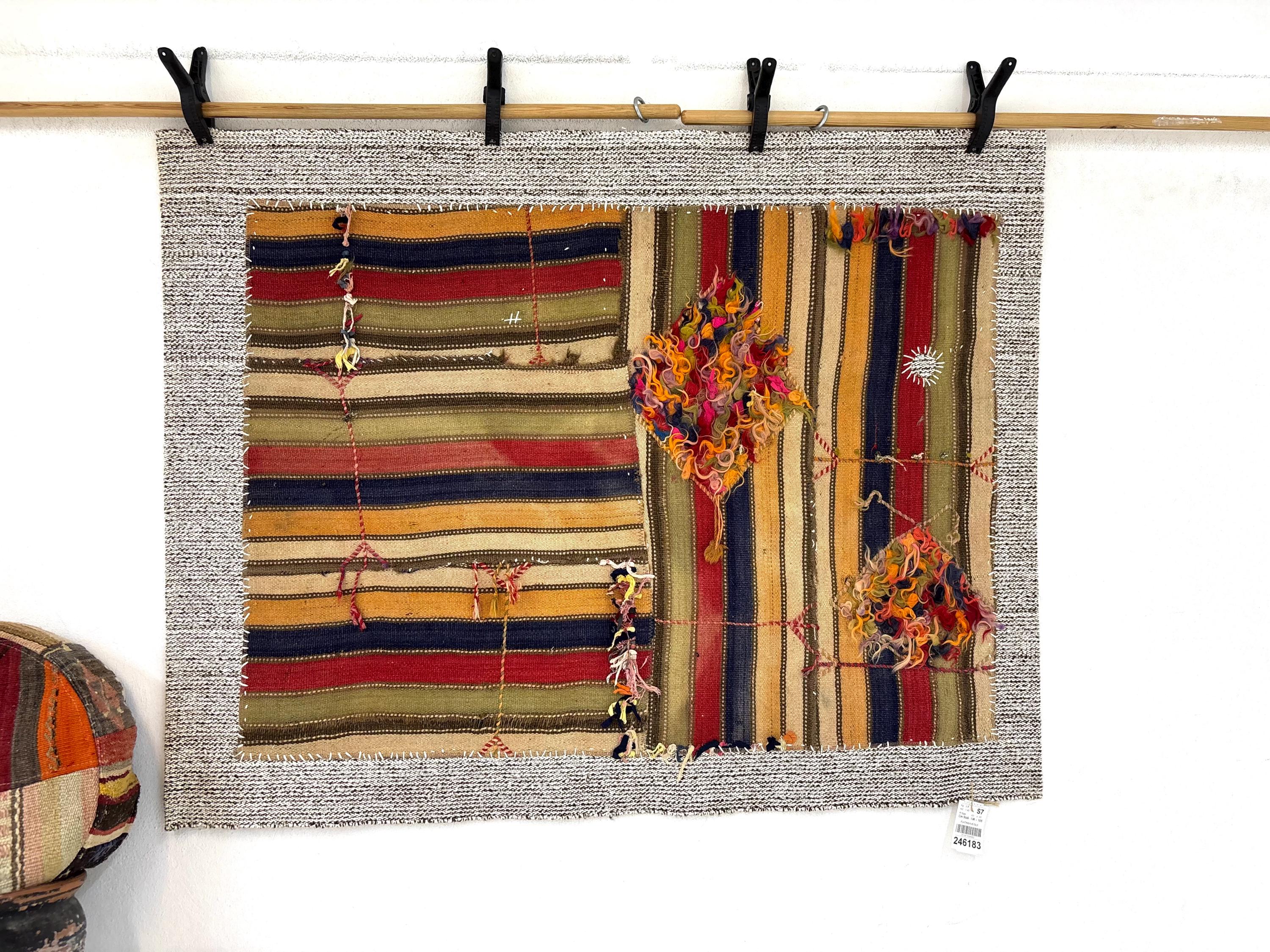 Vintage Wool Kilim Tapestry, Handwoven Tribal Boho Textile Wall Art, 3'4x4'4
