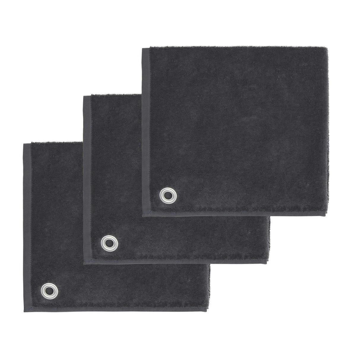 AMAIA - Lot de 3 torchons carrés avec œillet  anthracite 50x50 cm